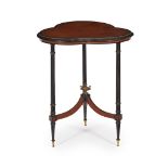 VICTORIAN AMBOYNA, EBONY AND BRASS MOUNTED OCCASIONAL TABLE 19TH CENTURY