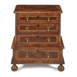 QUEEN ANNE STYLE WALNUT AND LABURNUM OYSTER VENEERED DWARF CHEST-ON-STAND 19TH CENTURY, WITH SOME