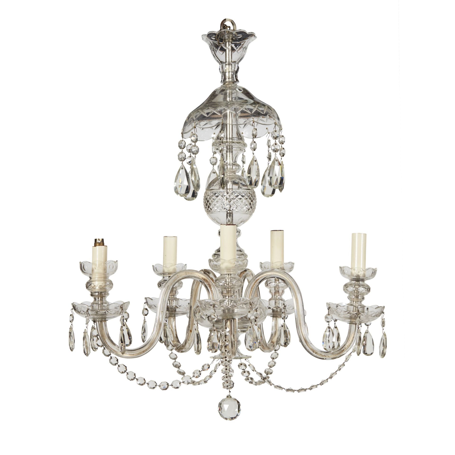 PAIR OF CUT GLASS SIX LIGHT CHANDELIERS - Bild 2 aus 3