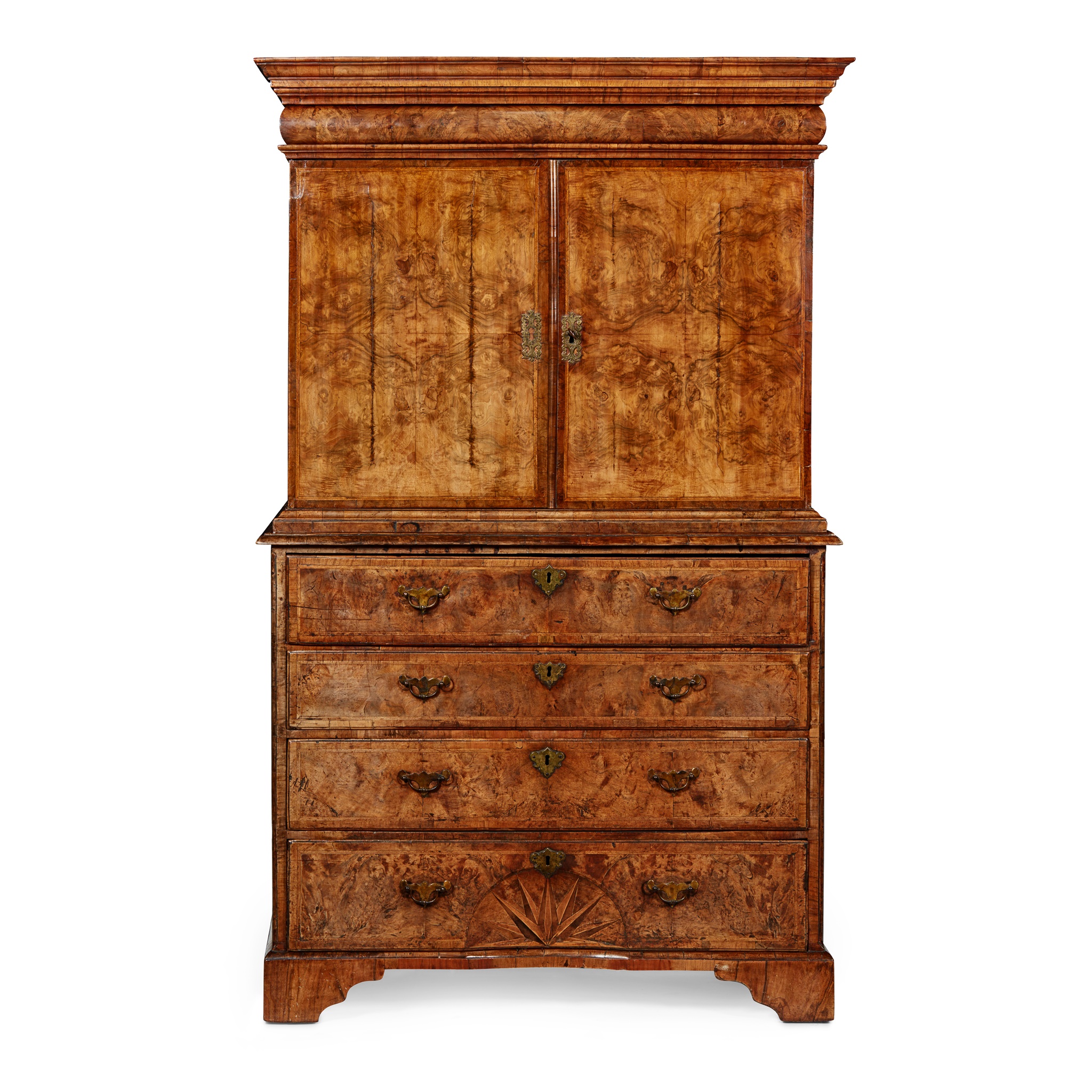 GEORGE I BURR WALNUT AND MARQUETRY SECRETAIRE CABINET-ON-CHEST EARLY 18TH CENTURY - Image 2 of 2