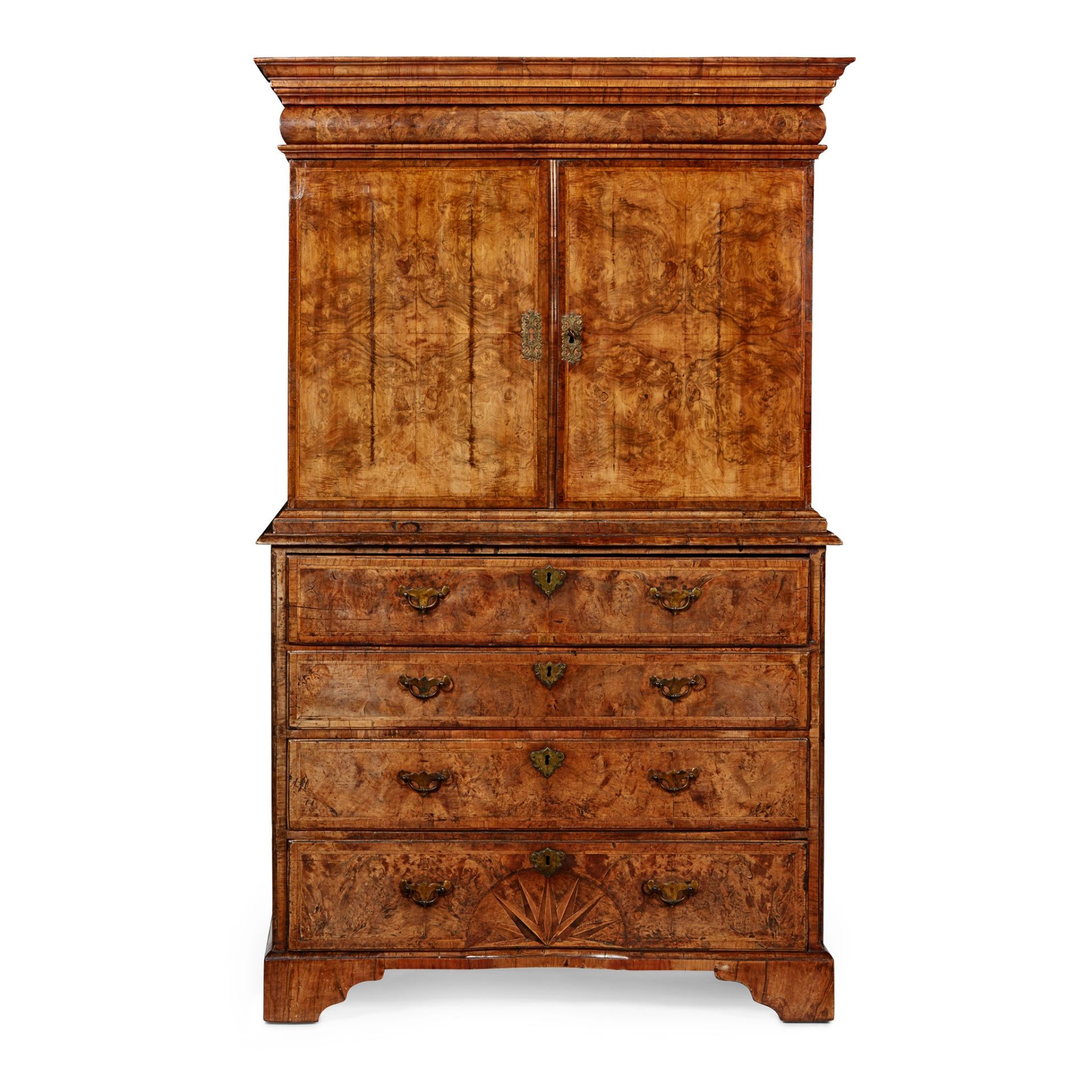 GEORGE I BURR WALNUT AND MARQUETRY SECRETAIRE CABINET-ON-CHEST EARLY 18TH CENTURY - Bild 2 aus 2