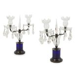 PAIR OF REGENCY BRONZE, COBALT AND CUT-GLASS CANDELABRA EARLY 19TH CENTURY