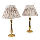 PAIR OF REGENCY PATINATED AND GILT BRONZE TABLE LAMPS EARLY 19TH CENTURY