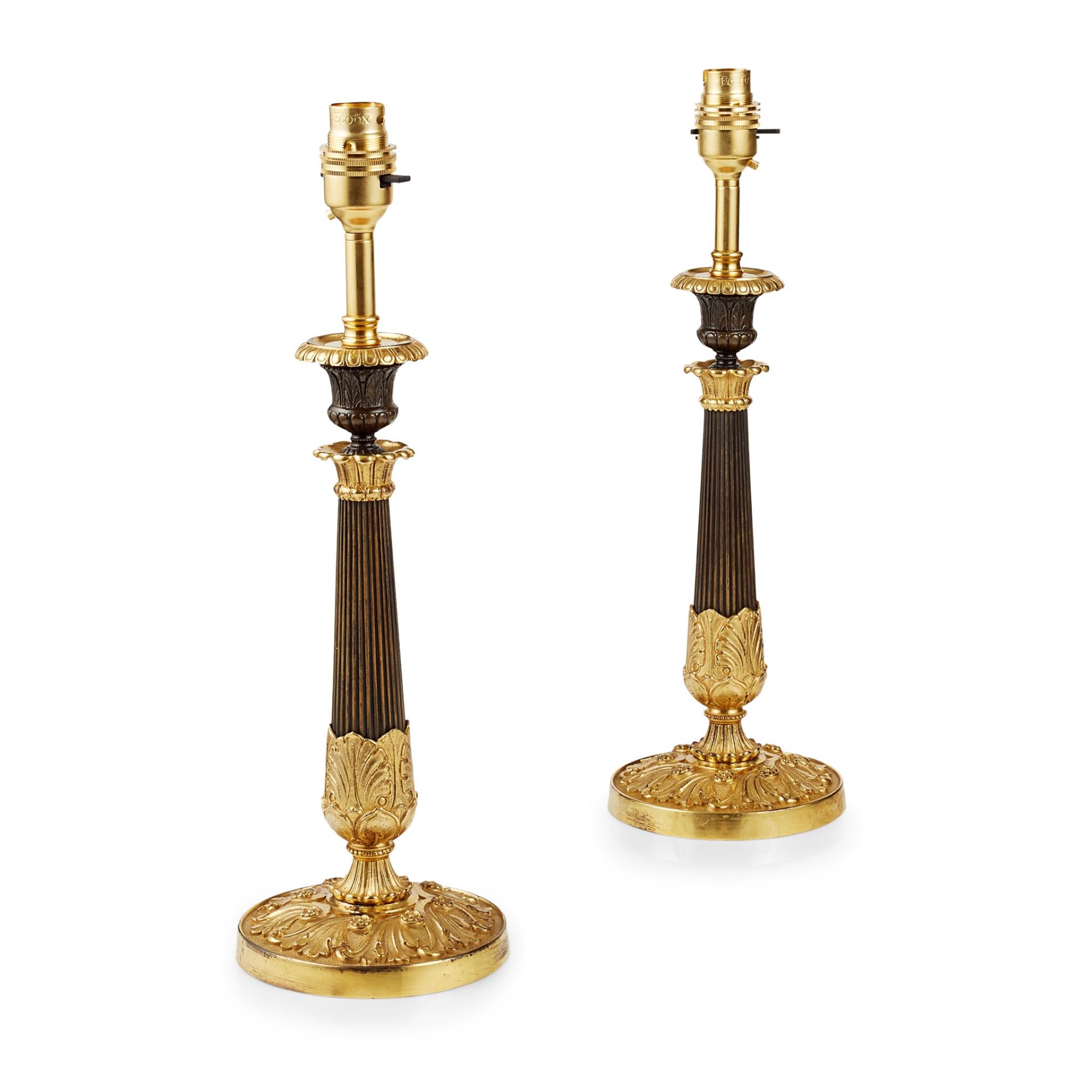 PAIR OF REGENCY PATINATED AND GILT BRONZE TABLE LAMPS EARLY 19TH CENTURY - Bild 2 aus 2