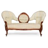 VICTORIAN WALNUT FRAMED CHAIR-BACK SETTEE MID 19TH CENTURY