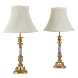 PAIR OF FRENCH PORCELAIN AND GILT BRONZE LAMPS 19TH CENTURY