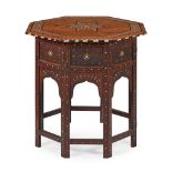 Y INDIAN ROSEWOOD, IVORY AND EBONY INLAID OCTAGONAL TABLE EARLY 20TH CENTURY