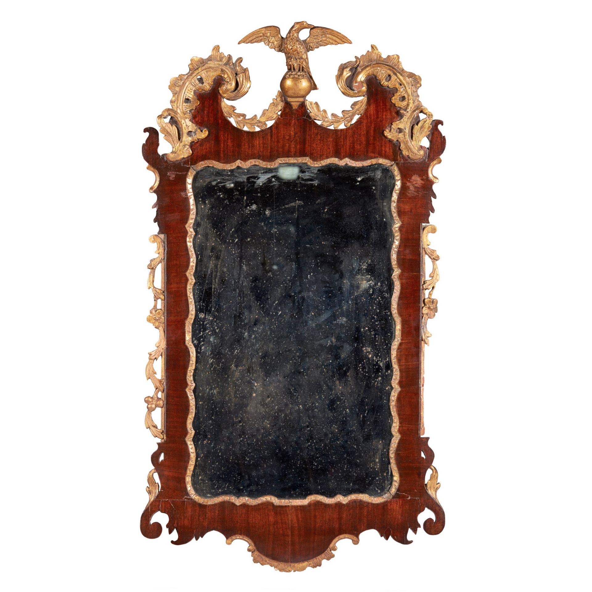 EARLY GEORGE III PARCEL-GILT MAHOGANY MIRROR 18TH CENTURY