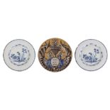 THREE DELFTWARE CHARGERS 18TH CENTURY