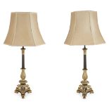PAIR OF LARGE EMPIRE PATINATED AND GILT BRONZE LAMPS EARLY 19TH CENTURY