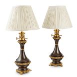 PAIR OF GILT AND PATINATED METAL FRENCH 'JAPONISME' MODERATOR LAMPS, BY MONCIN FILS, MARSEILLE 19TH