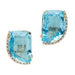 A pair of blue topaz and diamond set earrings