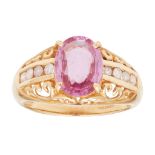 A 18ct gold pink sapphire set ring