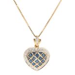 A sapphire and diamond set heart shaped pendant