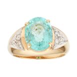 An 18ct gold Paraiba-type tourmaline and diamond set ring