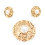 A 9ct gold and pearl set brooch and earrings