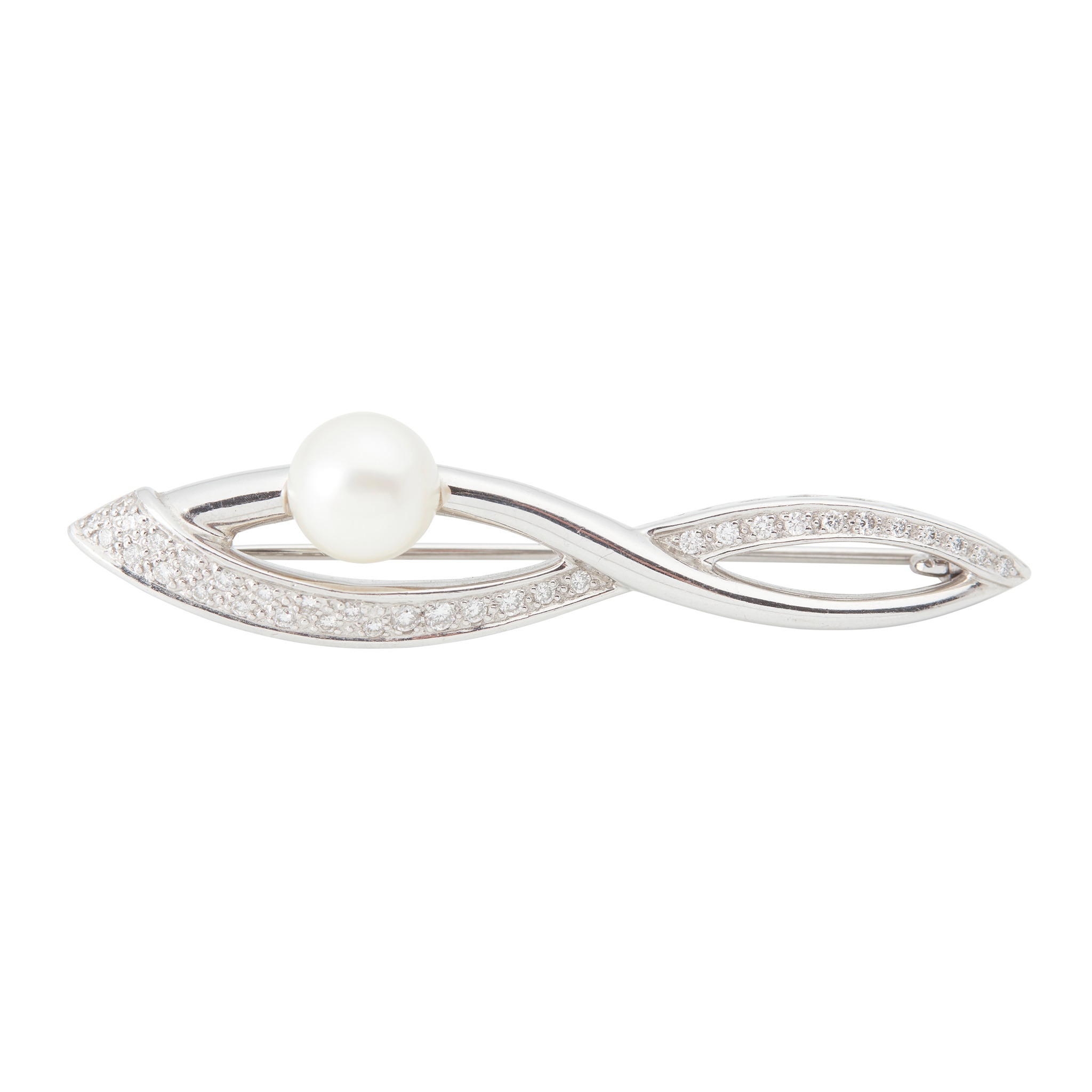 A pearl and diamond set brooch