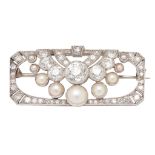 A 1930s pearl and diamond set brooch