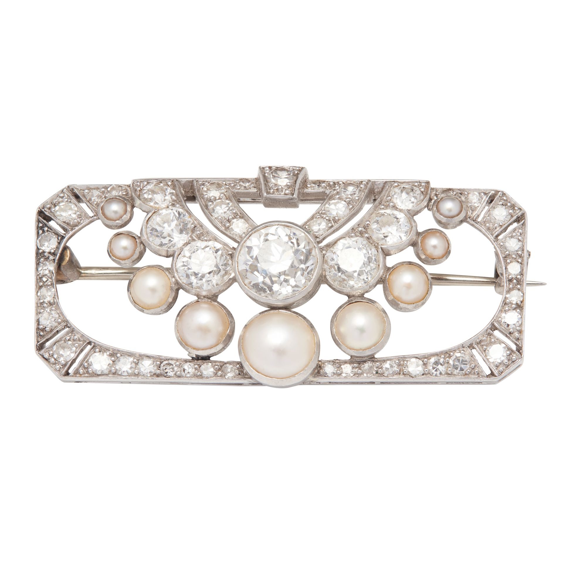 A 1930s pearl and diamond set brooch