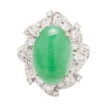 A jadeite and diamond set ring