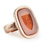 A very large 19th century carved cornelian armorial ring