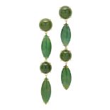 A pair of jadeite and nephrite set pendant earrings