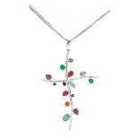 A multi-gem set pendant cross