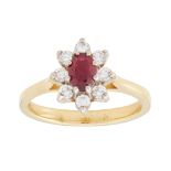 A ruby and diamond set cluster ring