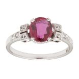 A ruby and diamond set ring