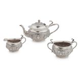 An Indian three piece silver tea service