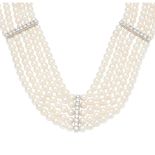 A cultured pearl and diamond choker