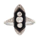 An Art Deco onyx and diamond set ring