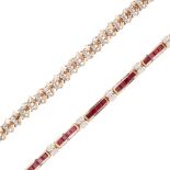 A 9ct gold ruby and diamond set bracelet