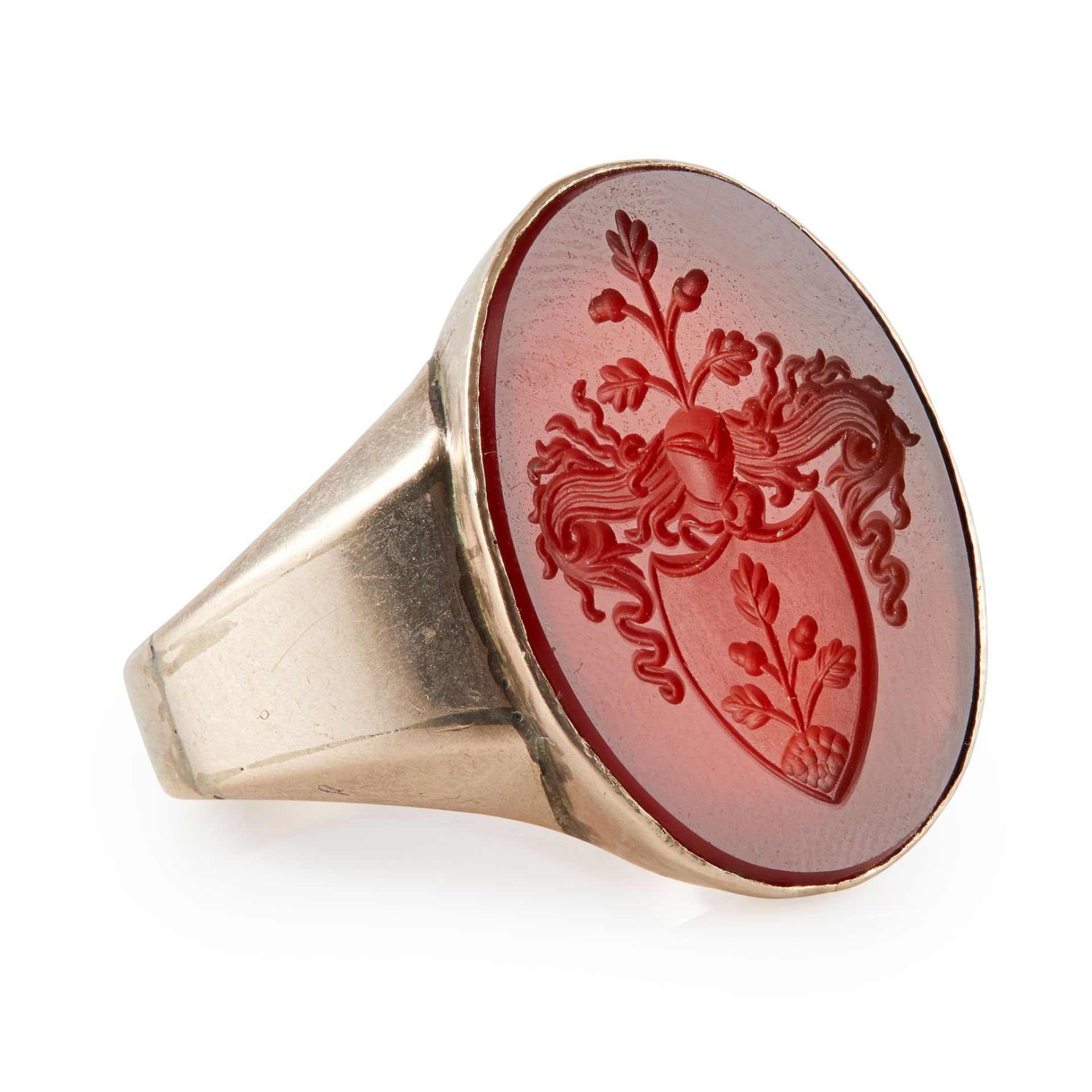 A 19th century rose gold and carnelian seal ring