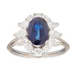 A sapphire and diamond set cluster ring