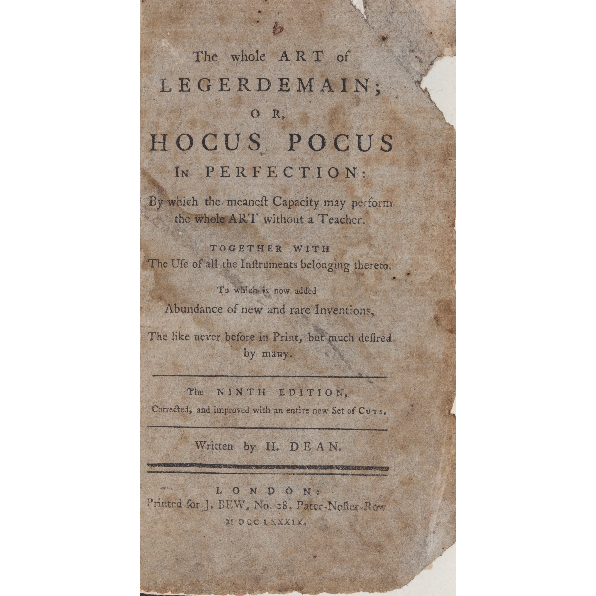 Dean, Henry The Whole Art of Legerdemain, or Hocus Pocus in Perfection - Image 4 of 5