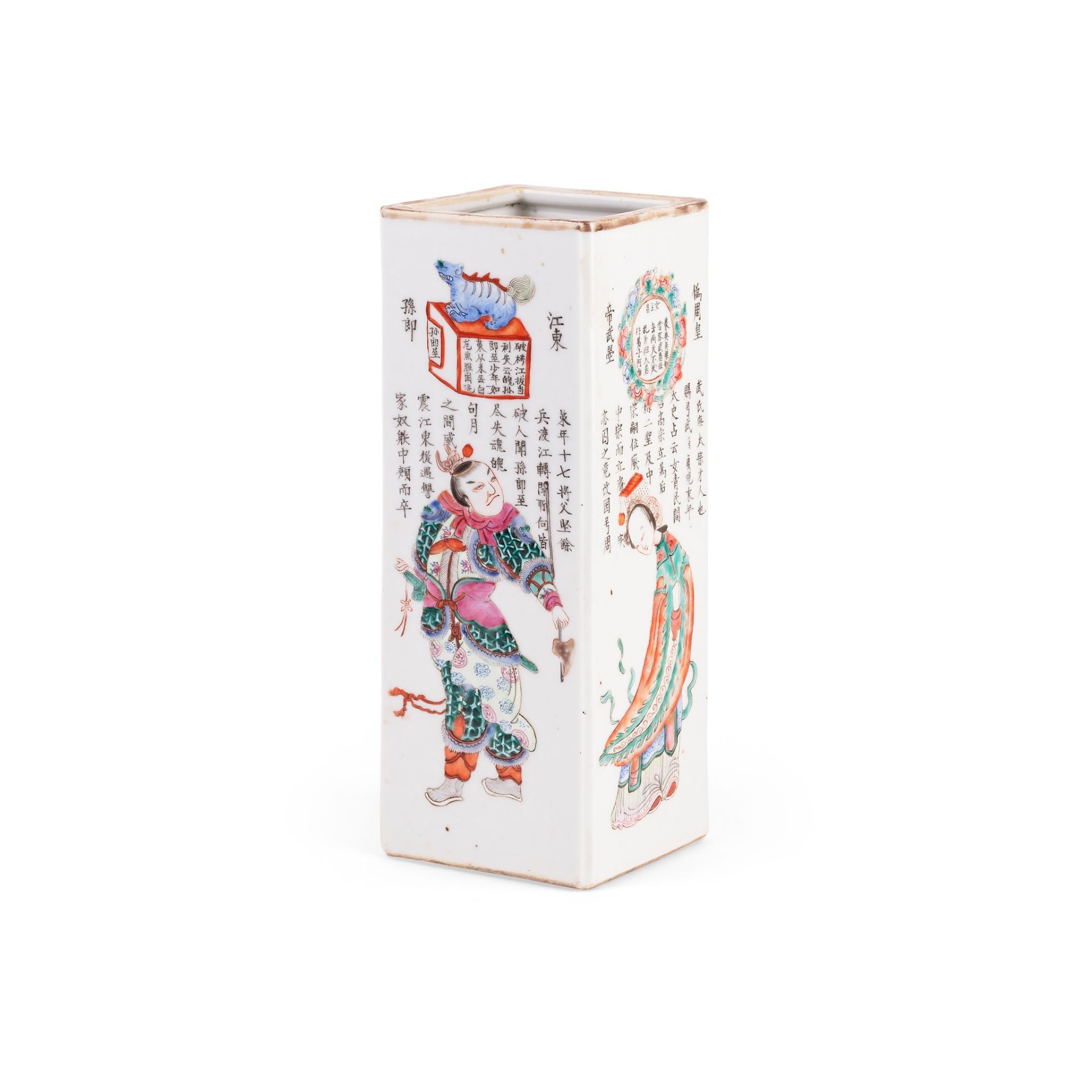 CHINESE FAMILLE VERTE PORCELAIN SQUARE SECTION VASE TONGZHI MARK AND OF THE PERIOD (1862-1874)