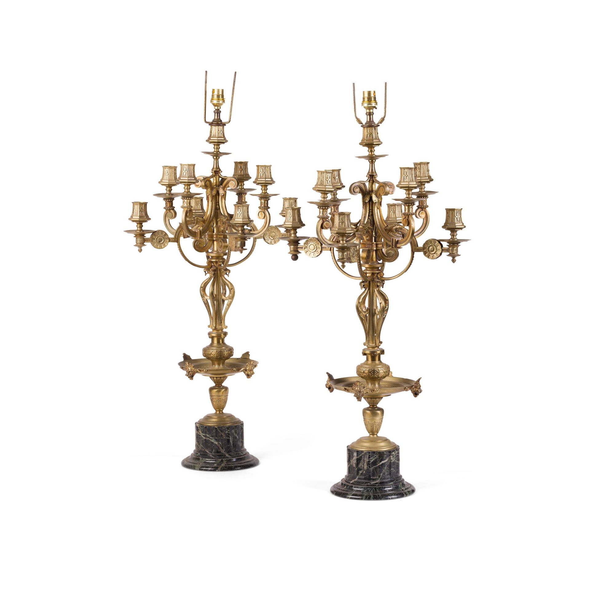 PAIR OF LARGE PATINATED METAL CANDELABRA LAMPS 19TH CENTURY - Image 2 of 2