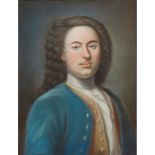 FOLLOWER OF WILLIAM HOARE OF BATH HALF LENGTH PORTRAIT OF GENTLEMAN IN BLUE COAT