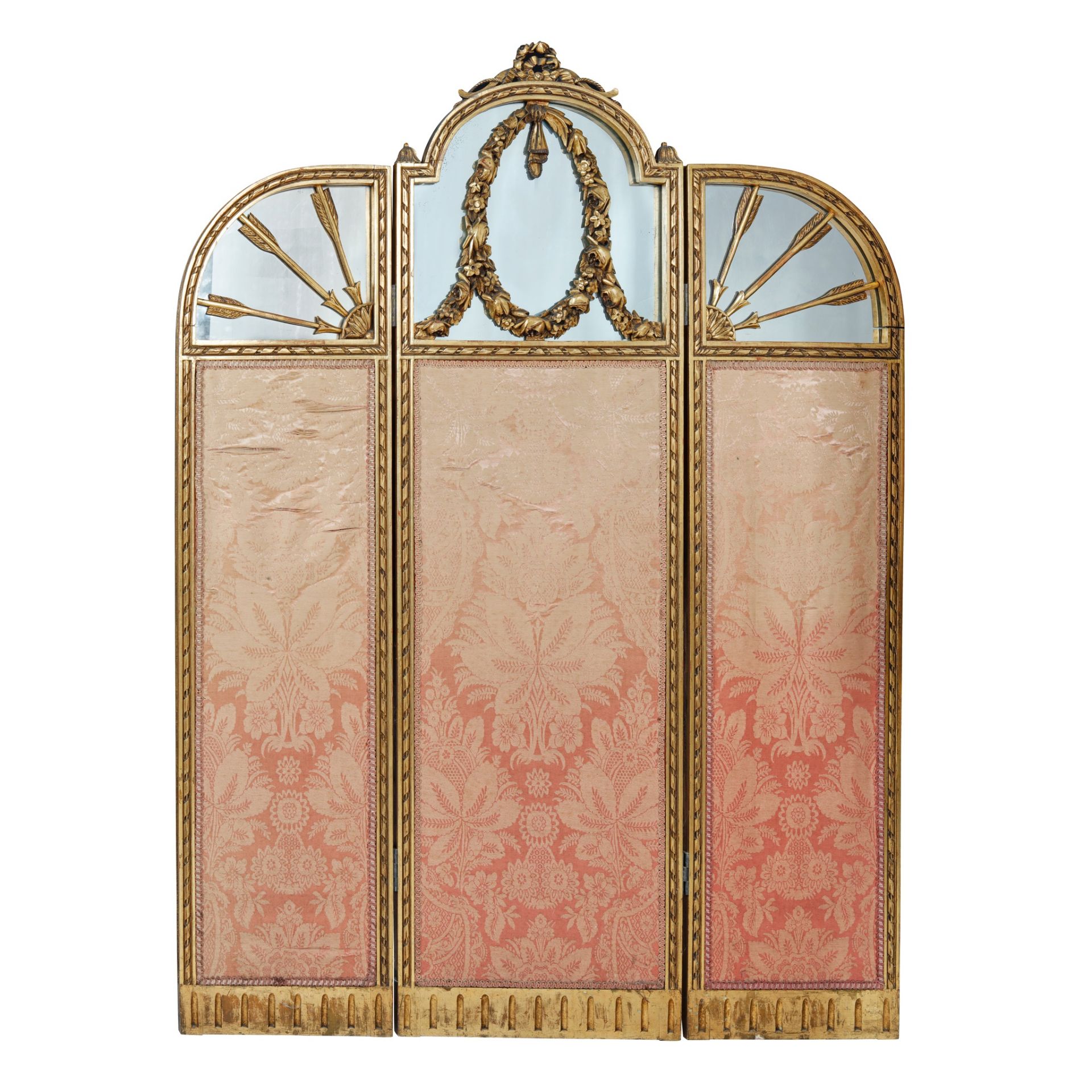 GILT WOOD FRAMED AND MIRRORED THREE-FOLD SCREEN LATE 19TH CENTURY