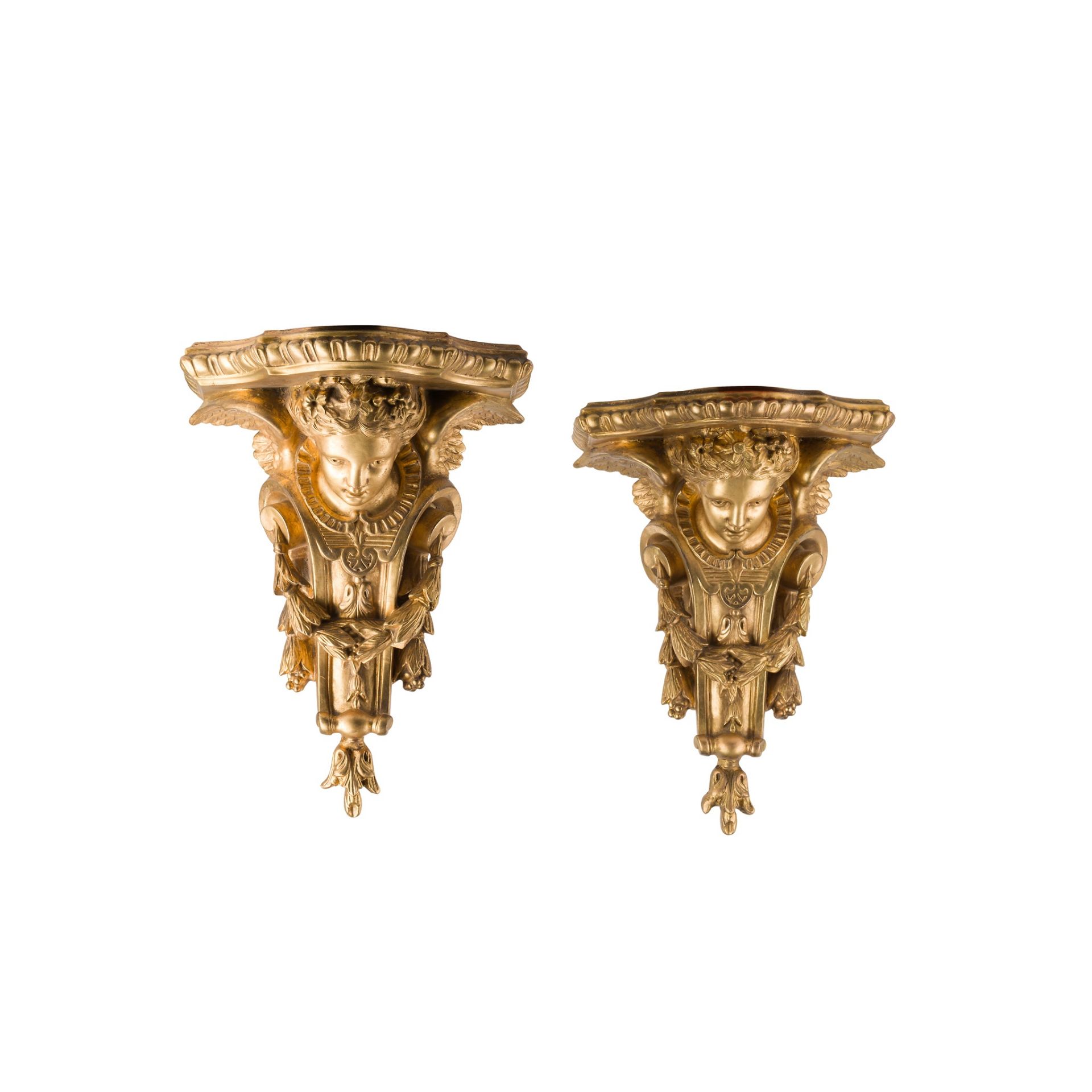 PAIR OF CARVED GILT WOOD WALL BRACKETS 19TH CENTURY