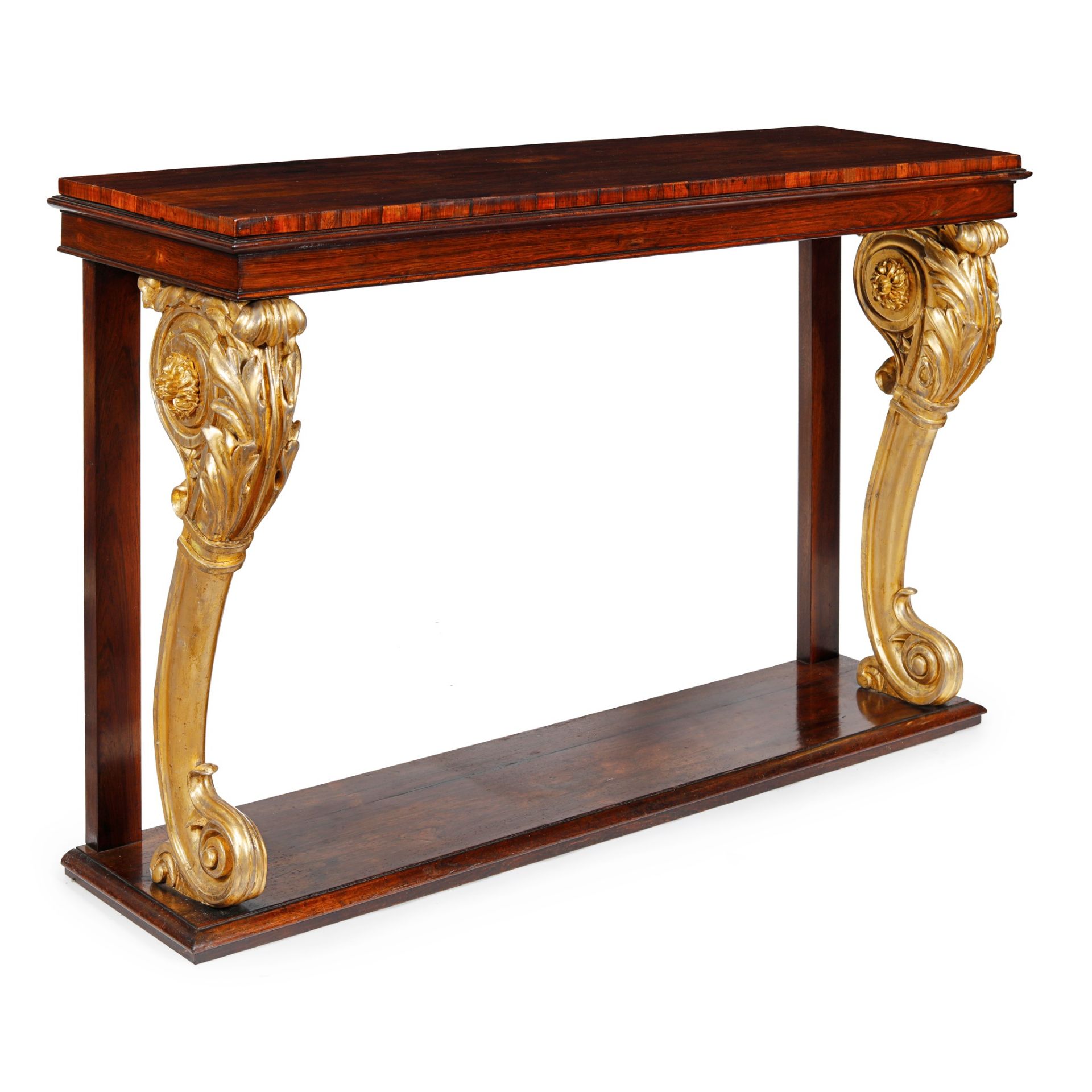 Y REGENCY ROSEWOOD AND GILT WOOD CONSOLE TABLE EARLY 19TH CENTURY