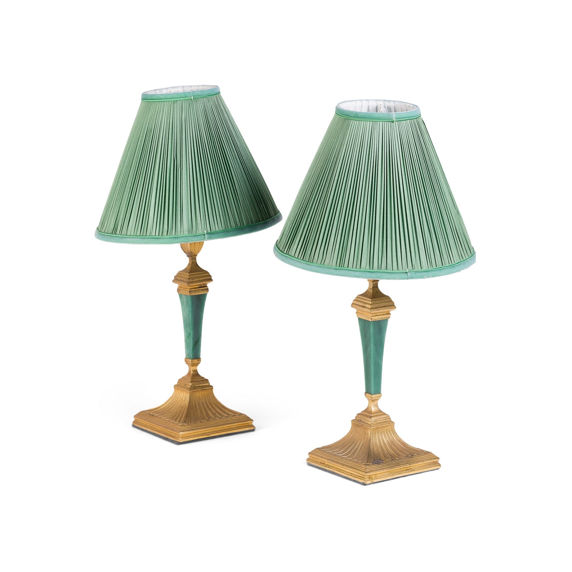 PAIR OF FRENCH GILT BRONZE AND GREEN HARDSTONE TABLE LAMPS 19TH CENTURY