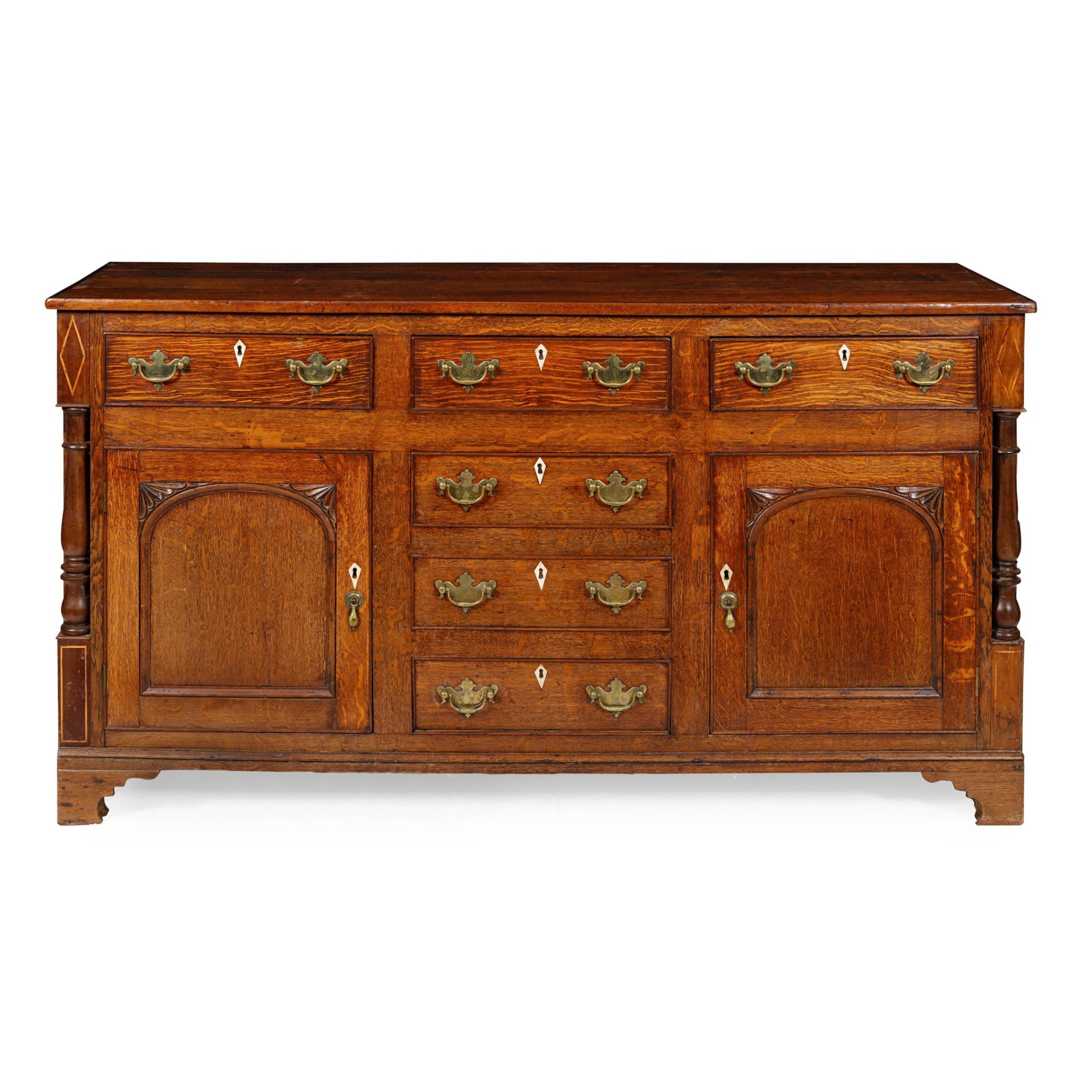 Y LATE GEORGE III OAK DRESSER BASE EARLY 19TH CENTURY