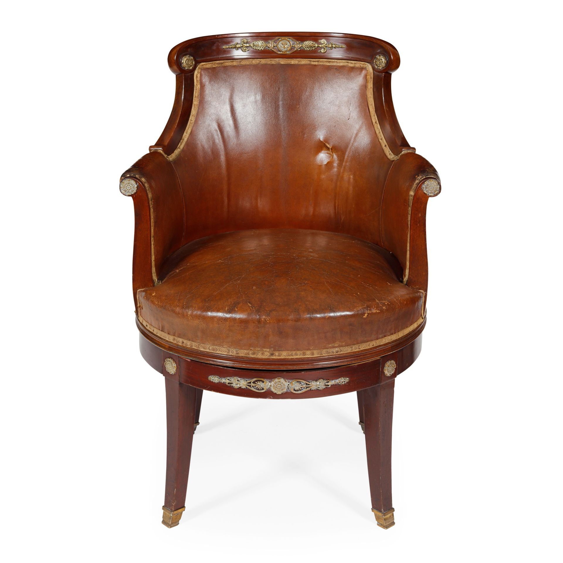 FRENCH EMPIRE MAHOGANY FRAMED HIDE UPHOLSTERED BERGÈRE EARLY 19TH CENTURY - Image 2 of 2