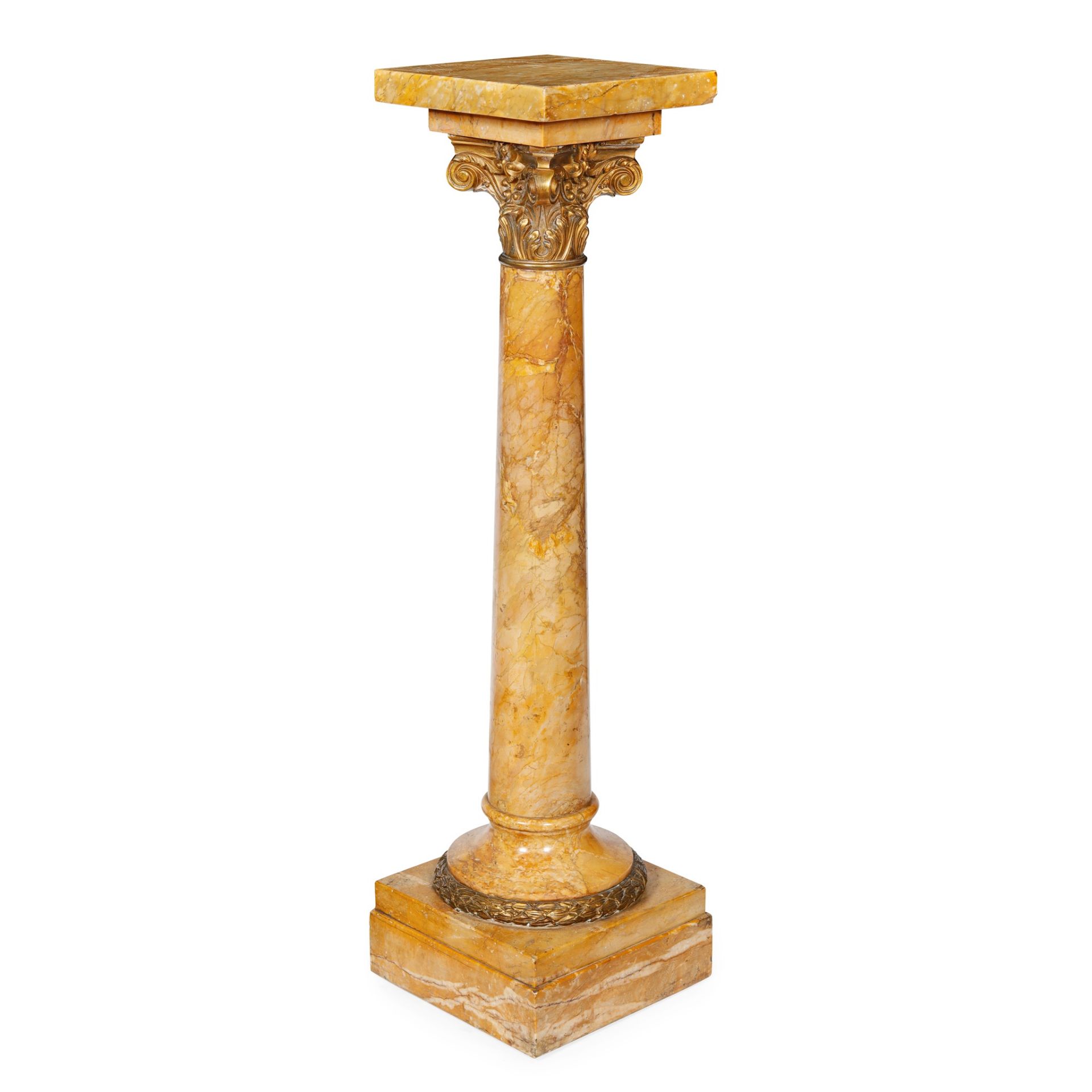 CONTINENTAL GILT METAL MOUNTED SIENA MARBLE PEDESTAL 19TH CENTURY