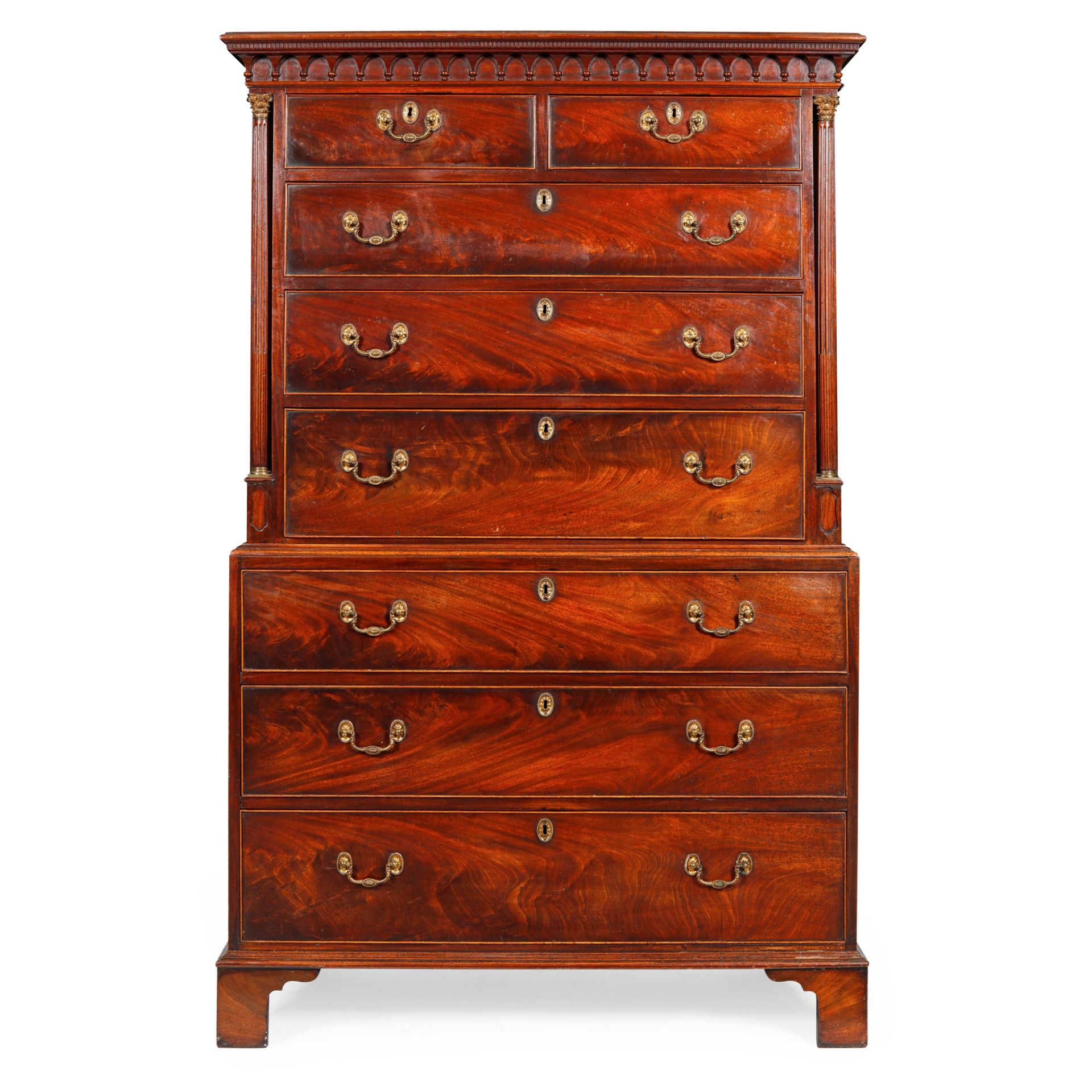 GEORGE III MAHOGANY CHEST ON CHEST MID 18TH CENTURY