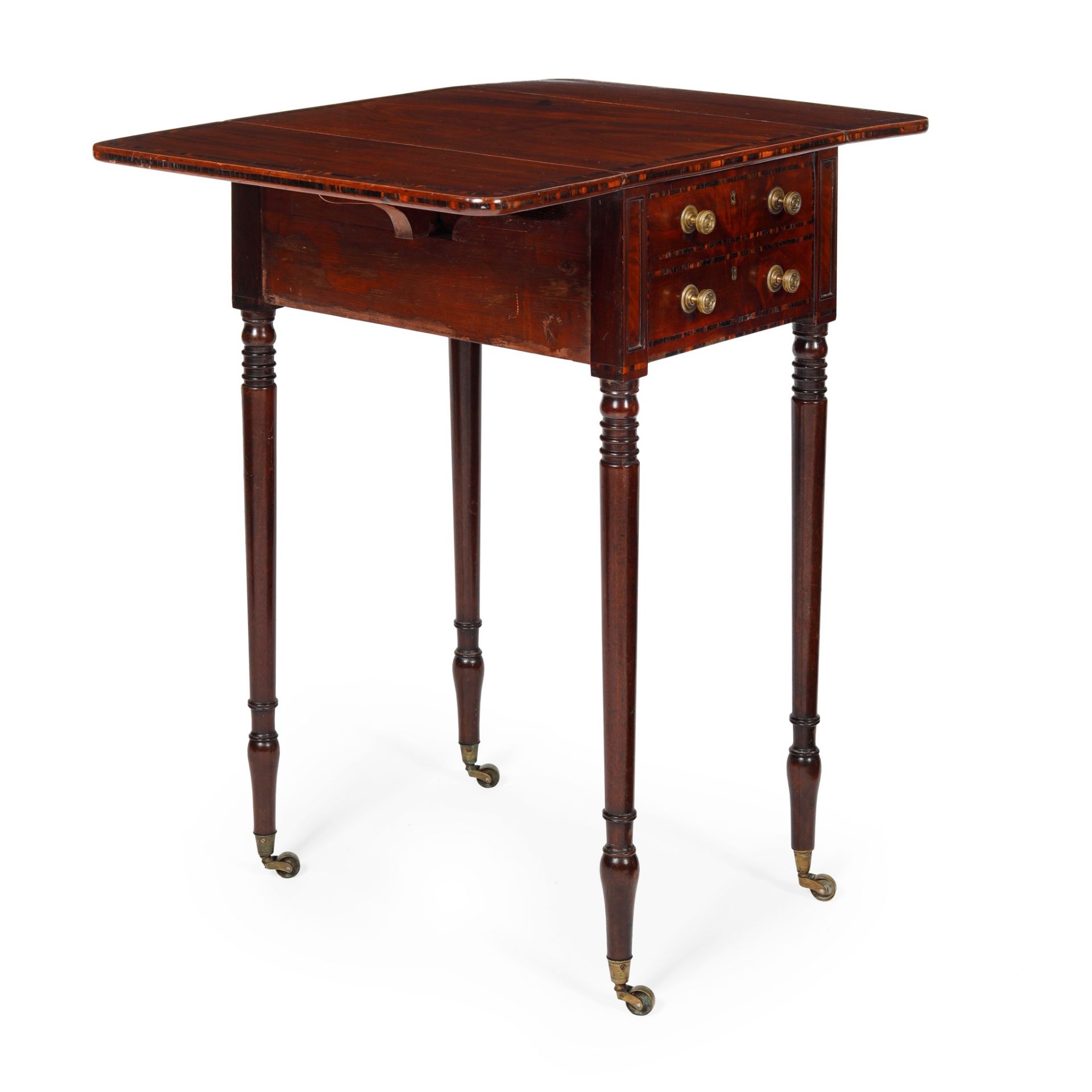 REGENCY MAHOGANY COROMANDEL BANDED DROP LEAF SIDE TABLE EARLY 19TH CENTURY - Image 2 of 2