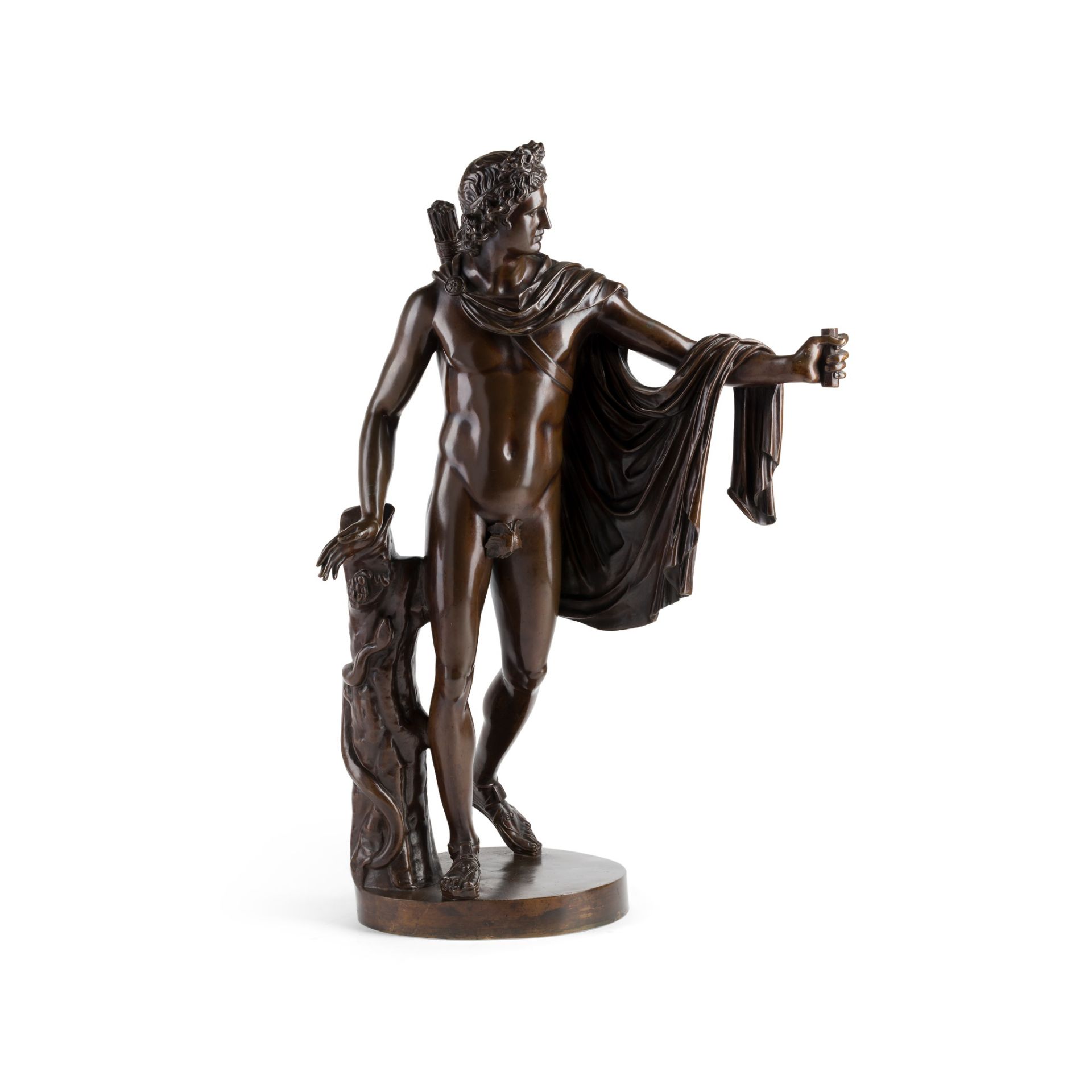 AFTER THE ANTIQUE, FRENCH BRONZE FIGURE OF APOLLO BELVEDERE 19TH CENTURY