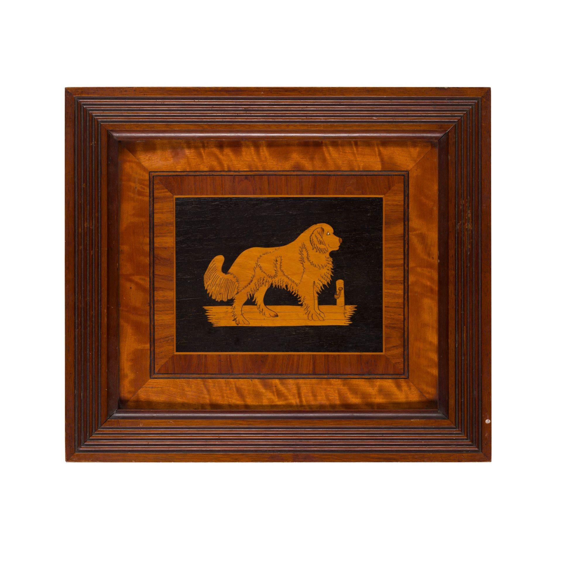 Y PAIR OF MARQUETRY DOG PANELS 19TH CENTURY